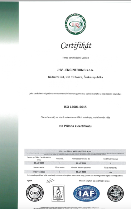 CERTIFIKÁT - ČSN EN ISO 14001